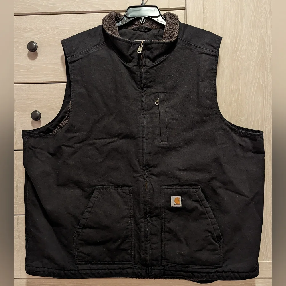 Carhartt Men's Loose Fit Duck Sherpa Lined Mock Neck Vest 3XLT 3XL Tall Black - Picture 1 of 5